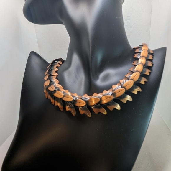 Mid Century Modern Modernist Copper Cascading Leaves Necklace - Picture 3 of 10